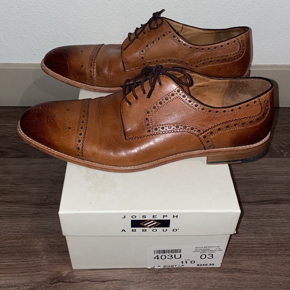 Joseph Abboud White Label Bixby Cognac Brown Classic Wingtip Cap Toe Oxfords 11 - Picture 5 of 10